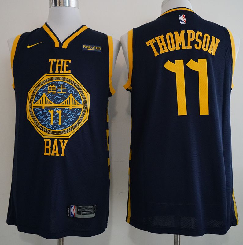 Men Golden State Warriors 11 Thompson Blue City Edition Nike Game NBA Jerseys